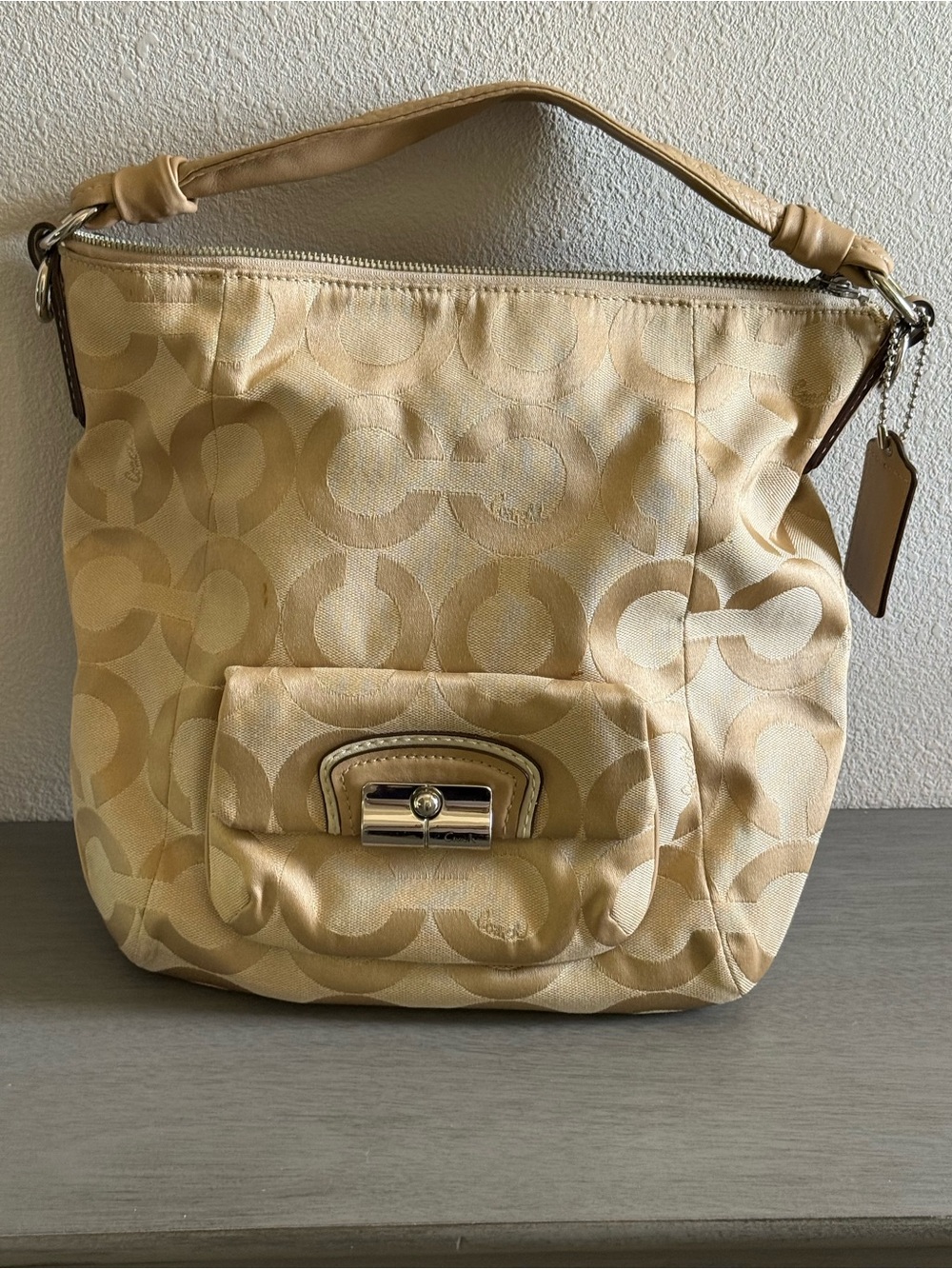 Coach Tan Signature Jacquard Shoulder Bag